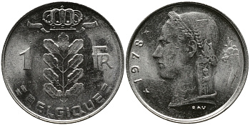 БЕЛЬГИЯ 1 ФРАНК 1978 BELGIQUE KM 142.1 медно-никель 98-622