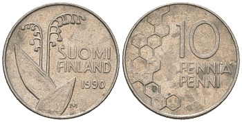 Финляндия 10 пенни 1990 M KM 65 медно-никель 218-1119