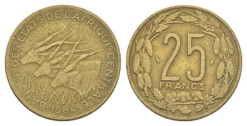 Центральная Африка (BEAC) 25 франков 1984 KM 10 медь алюминий никель 4650-315
