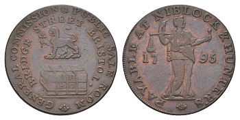 Великобритания, Бристоль, Сомерсет 1/2 пенни 1795 Ниблок и Хантерс, токен, гладкий гурт Dalton & Hamer 101 медь 3711-233