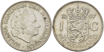 Нидерланды 1 гульден 1957 Юлиана (1948-1980) KM 184 серебро 31-935