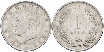 Турция 1 лира 1965 Мустафа Кемаль Ататюрк KM 889а.1 нержавеющая сталь 4529-1244