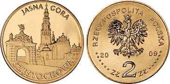 Польша 2 злотых 2009 MW, серия города Польши, Ченстохова, Ясна гора (Czestochowa, Jasna Gora) KM 709 нордик UNC 4676-534