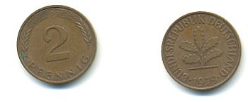 ФРГ 2 ПФЕННИГА 1979 G KM 106a, J.381a сталь плакированная сталь плакированная медьюю 54-2324