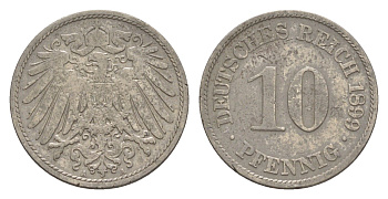 Германия 10 пфеннигов 1899 A, Вильгельм II (1888-1918) KM 12, J. 13 медно-никель 4644-1149