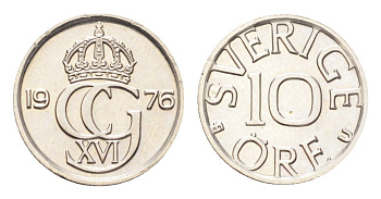 Швеция 10 эре 1976 Карл XVI Густав (1973- ) KM 850 медно-никель UNC 4705-929