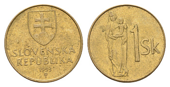 Словакия 1 крона 1993 KM 12 сталь плакированная бронзой 4701-1246