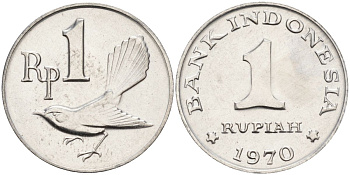 Индонезия 1 рупия 1970 птичка мухоловка KM 20 алюминий UNC 4153-537
