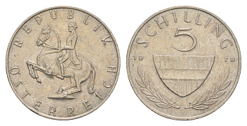 Австрия 5 шиллингов 1979 KM 2889a медно-никель 4551-525