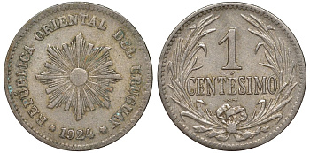 Уругвай 1 сентесимо 1924 KM 19 медно-никель 187-1028