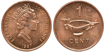 Соломоновы острова 1 цент 1987 Елизавета II (1953-) KM 24 сталь плакированная бронзой aUNC 4602-912