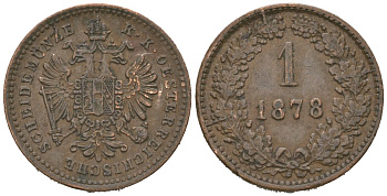 Австрия 1 крейцер 1878 Франц Иосиф I (1848-1916) KM 2186 медь 4615-554