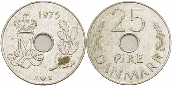 Дания 25 эре 1975 S; B, Маргрете II (1972- ) KM 861.1 медно-никель 4402-1246