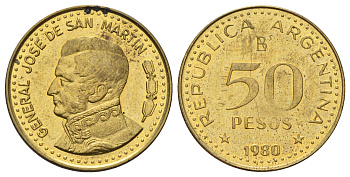 Аргентина 50 песо 1980 KM 83a сталь плакированная латунью UNC 4597-431