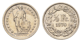 Швейцария 1/2 франка 1970 KM 23a медно-никель 4684-117