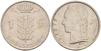 Бельгия 1 франк 1977 Belgique, Бодуэн I (1951-1993) KM 142.1 медно-никель 4589-754