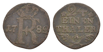 Пруссия 1/24 талера 1782 A, Фридрих II (1740-1786) KM 296 серебро 4655-136
