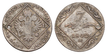 Австрия 7 крейцеров 1802 E, Франц II (1792-1835), год-тип KM 2129 серебро 00-00