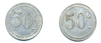 ФРАНЦИЯ 50 САНТИМОВ НАЧАЛО XX ВЕКА d 24 мм, вес около 1,0 гр., платежный жетон алюминий 89-916