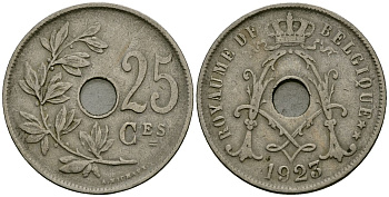 Бельгия 25 сантимов 1923 Belgique KM 68 медно-никель 4165-442