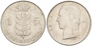 Бельгия 1 франк 1972 Belgique, Бодуэн I (1951-1993) KM 142.1 медно-никель 68-236