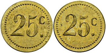 Франция 25†сантимов XIX-XX век ресторанный жетон латунь 4166-1114