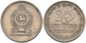 ШРИ-ЛАНКА 25 ЦЕНТОВ 1982 KM 141.2 медно-никель 201-335