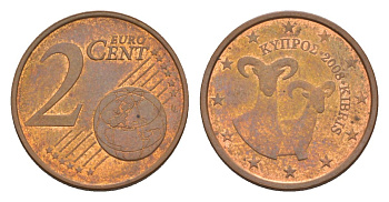 Кипр 2 евроцента 2008 KM 79 сталь плакированная медью 4630-461