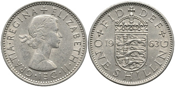Великобритания 1 шиллинг 1963 Елизавета II (1952-2022), Английский герб KM 904, Spink 4147 медно-никель 4171-626