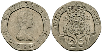 Великобритания 20 пенсов 1983 Елизавета II (1952-2022) KM 931, Spink 4230 (G1) медно-никель 4538-243