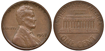 США 1 ЦЕНТ 1967 ЛИНКОЛЬН KM 201 медь цинк 62-656