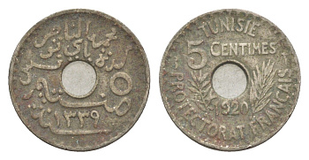 Тунис 5 сантимов 1920 A, ???? KM 242 никель латунь 1526-313