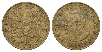 Кения 10 центов 1971 Джомо Кениата KM 11 никель латунь 4645-835