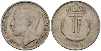 Люксембург 1 франк 1966 Великий герцог Жан (1964-1999) KM 55 медно-никель 4603-1121