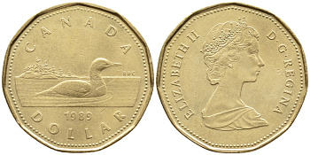 КАНАДА 1 ДОЛЛАР 1989 УТКА, ЕЛИЗАВЕТА II (1952-) KM 157 никель плакированный алюминиевой бронзой 4542-133