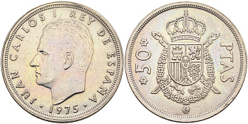 Испания 50 песет 1975 (78) Хуан Карлос I (1975-2014) KM 809 медно-никель  4590-111
