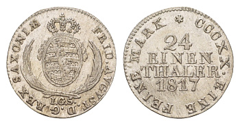 Саксония 1/24 талера 1817 IGS, Фридрих Август I (1806-1827) KM 1075, AKS 42 серебро 603-1313