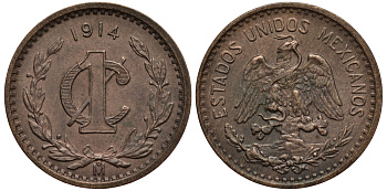 МЕКСИКА 1 СЕНТАВО 1914 ДАТА ШИРОКАЯ KM 415 бронза VF+ 4401-532