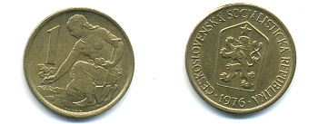 ЧЕХОСЛОВАКИЯ 1 КРОНА 1976 ЖЕНЩИНА САЖАЕТ ЛИПОВОЕ ДЕРЕВО KM 50 алюминиевая бронза 89-1843