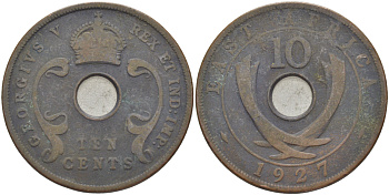 Британская Восточная Африка 10 центов 1927 Георг V (1910-1936) KM 19 бронза 97-625