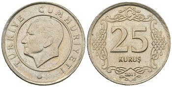 Турция 25 курушей 2011 KM 1242 медно-никель UNC 4621-463