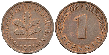 ФРГ 1 пфенниг 1971 F KM 105, J.380 сталь плакированная медью 4609-328