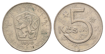 Чехословакия 5 крон 1990 редкий год KM 60 медно-никель 00-00
