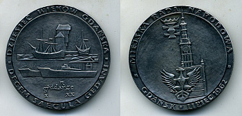 ПОЛЬША МЕДАЛЬ 1962 1000 ЛЕТ ДАНЦИГУ, d 59,7 мм, вес 80,1 гр, посеребрение бронза 1072-3-31