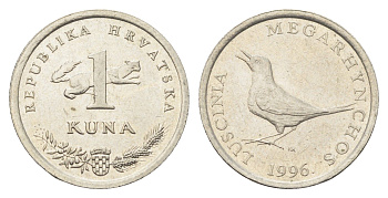 Хорватия 1 куна 1996 западный соловей, четный год KM 20.2 медь цинк никель 4659-731