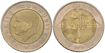 Турция 50 курушей 2020 KM 1243 биметалл 4571-323