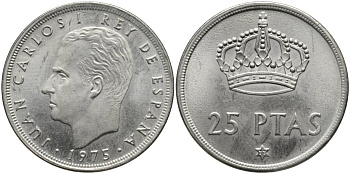 Испания 25 песет 1975 (77) Хуан Карлос I (1975-2014) KM 808 медно-никель UNC 4171-715