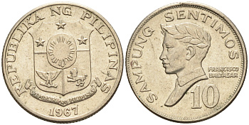 Филиппины 10 сентимо 1967  KM 198 медь цинк никель  aUNC  4115-421