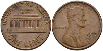 США 1 ЦЕНТ 1972 ЛИНКОЛЬН KM 201 медь цинк 66-1013
