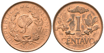 Колумбия 1 сентаво 1969 KM 205a сталь плакированная медью 4588-815